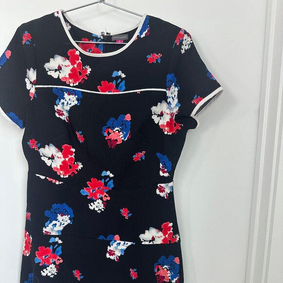 Vince Camuto Black Floral Fit & Flare Dress | Red Blue White Print - Picture 3 of 6